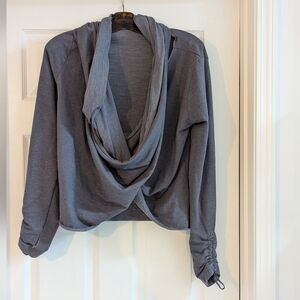 Gray Neck Wrap Long Sleeve Top